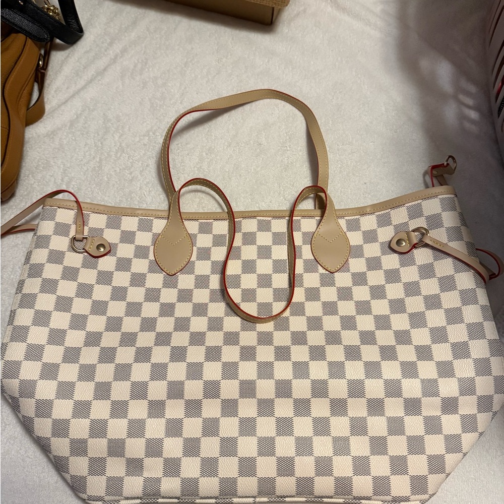 Checkered Tote Bag with Red Accents